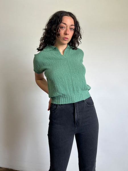 Vintage Early 1950's Hand Knit Boucle Sweater