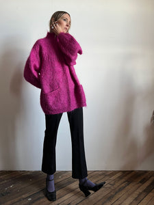 Vintage Fuzzy Mohair Sweater Oversized Fit with Pockets 1980's