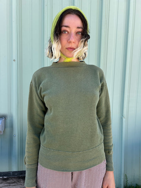 Vintage 1960's Olive Green Cotton Sweatshirt, Sunfaded