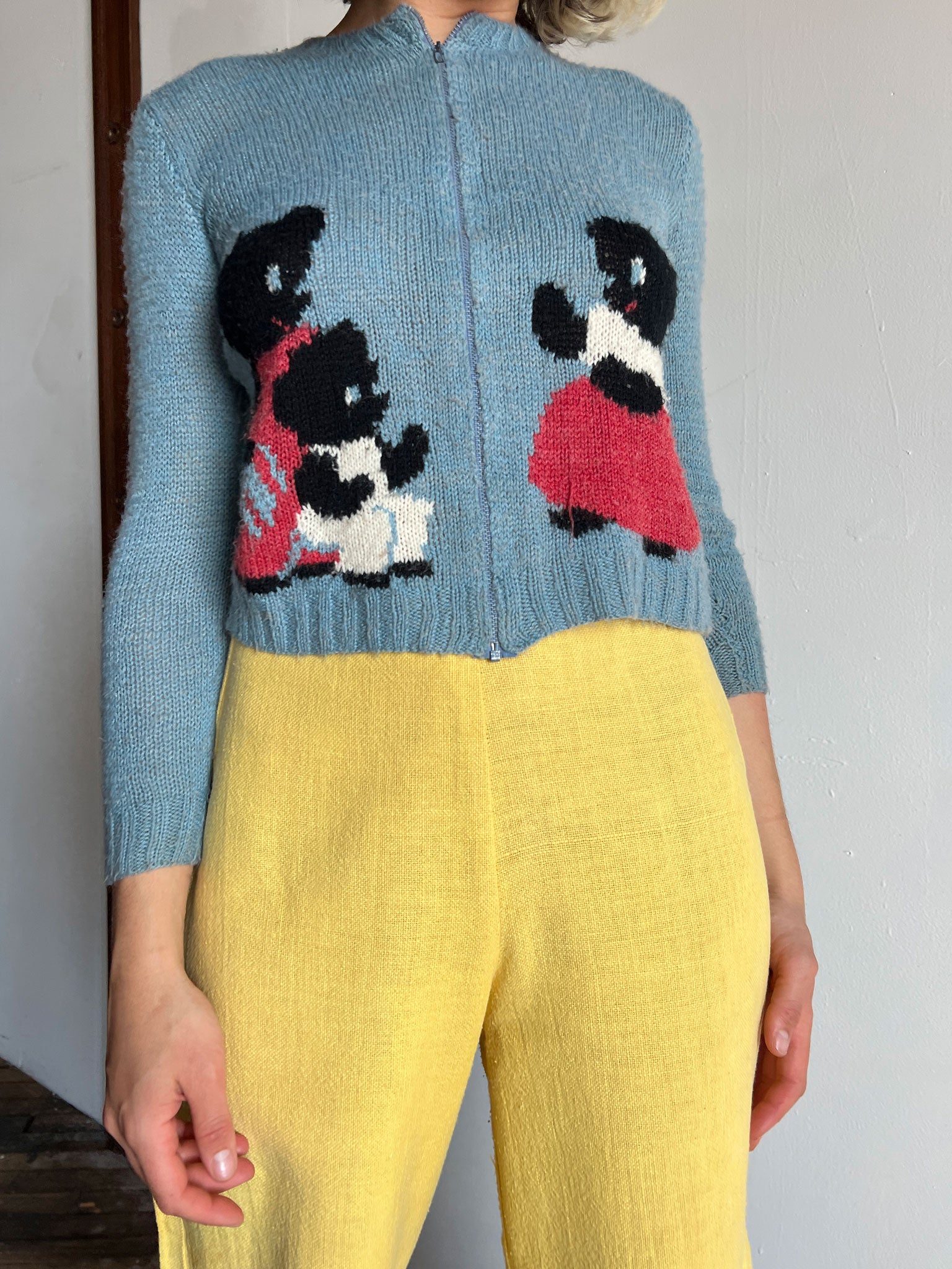 Vintage 1950's Three Little Bears Hand-Knit Zip Up Sweater