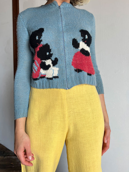 Vintage 1950's Three Little Bears Hand-Knit Zip Up Sweater