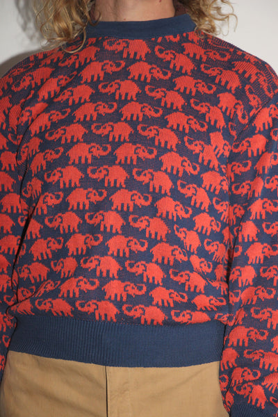 Vintage 1960's Elephant Cotton Knit Sweater, Sweatshirt