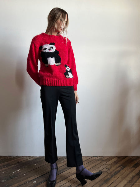 Vintage 1990's Knit Panda Sweater, Mama and Baby, 90's Novelty Knit