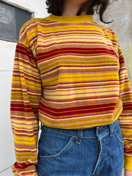 Vintage 1960's Striped Combed Cotton Velvet Sweatshirt