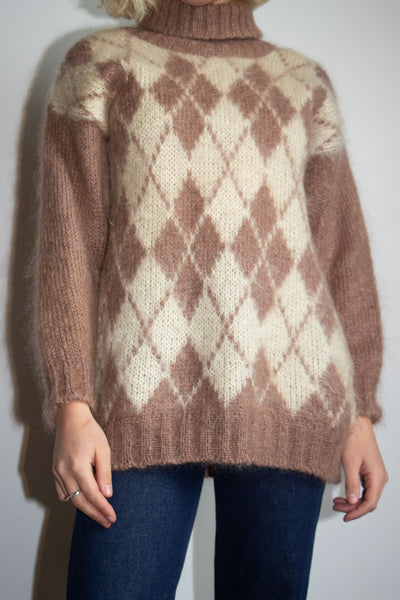 Vintage Mohair Argyle Turtleneck Sweater