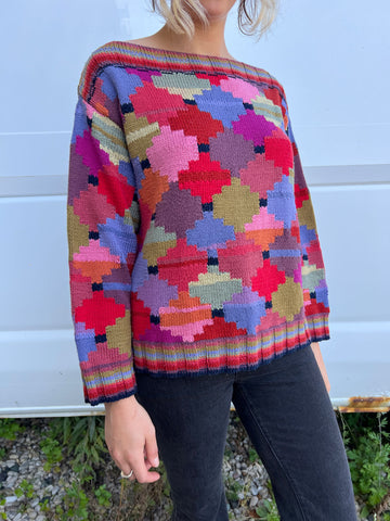 Vintage Hand Knit Kaffee Fassett Boat Neck Sweater