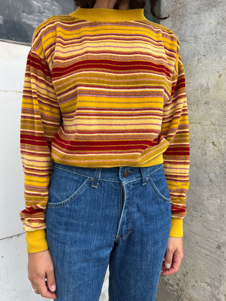 Vintage 1960's Striped Combed Cotton Velvet Sweatshirt