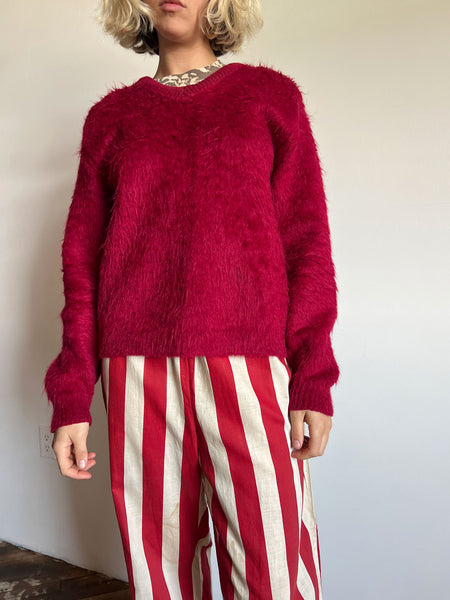 Vintage 1960's Red Shaggy Mohair Sweater