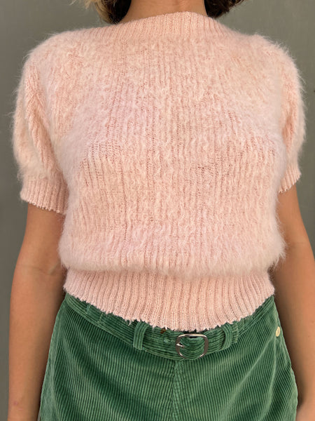 Vintage 1940's Women's Pink Fuzzy Sweater