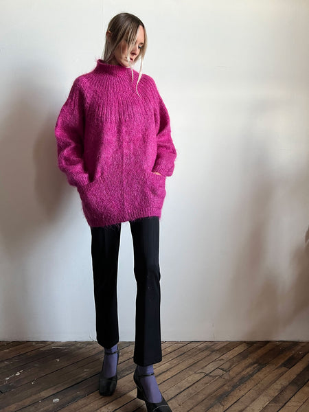 Vintage Fuzzy Mohair Sweater Oversized Fit with Pockets 1980's