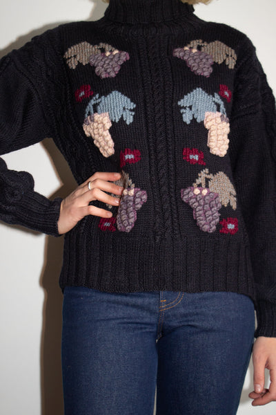 Vintage Handknit Wool Grape Sweater