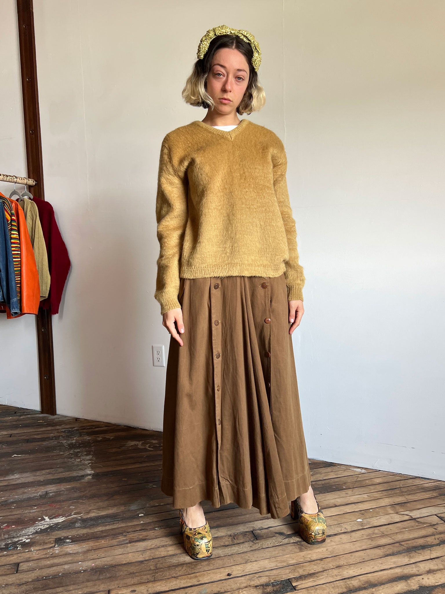 Vintage 1970's Camel Colored Mohair Sweater 'The Bearcat'
