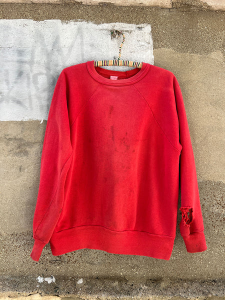 Vintage 1950's Red Thrashed Cotton Sweatshirt
