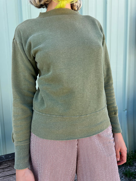 Vintage 1960's Olive Green Cotton Sweatshirt, Sunfaded