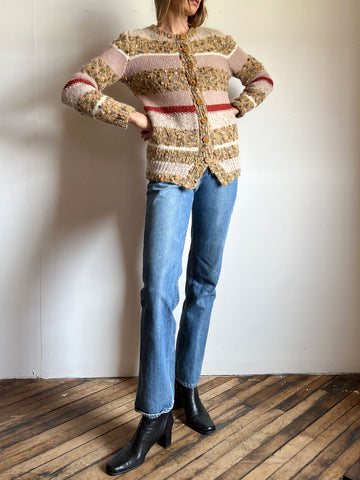 Vintage Hand Knit Wool Sweater with Wooden Buttons