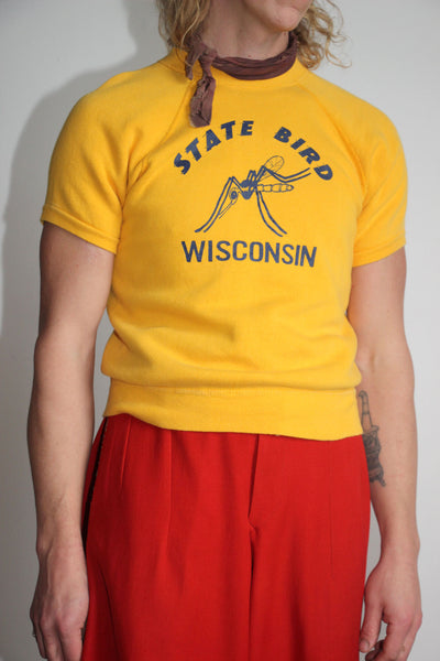 Vintage Wisconsin State Bird Short Sleeved Sweater