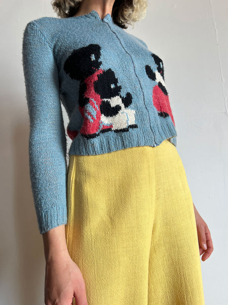 Vintage 1950's Three Little Bears Hand-Knit Zip Up Sweater