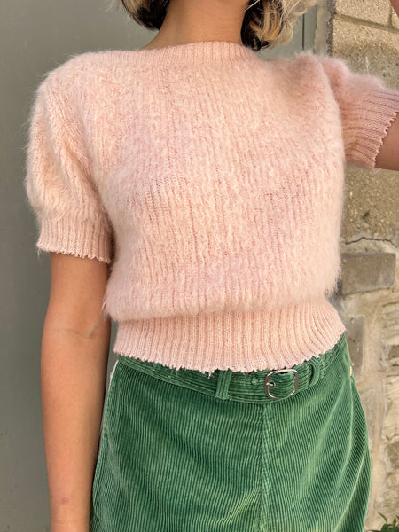 Vintage 1940's Women's Pink Fuzzy Sweater