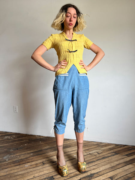Vintage 1930's -1940's Yellow Cotton Knit with Leather Straps