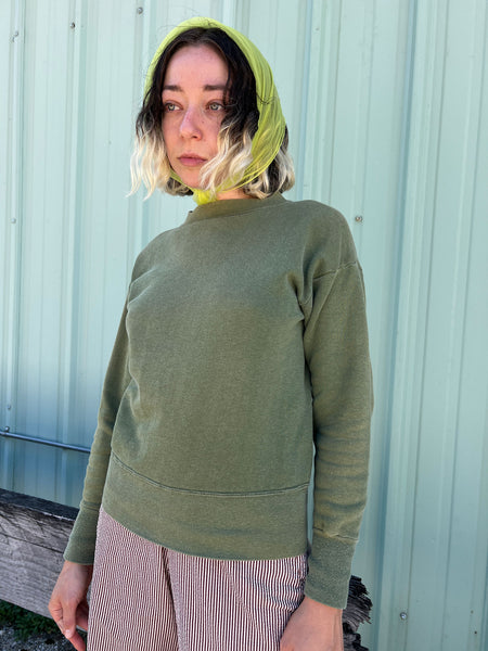 Vintage 1960's Olive Green Cotton Sweatshirt, Sunfaded