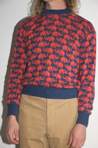 Vintage 1960's Elephant Cotton Knit Sweater, Sweatshirt