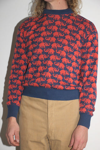 Vintage 1960's Elephant Cotton Knit Sweater, Sweatshirt