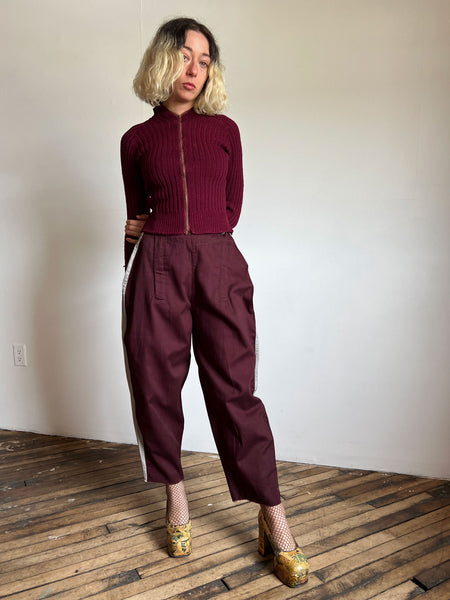 Vintage 1930's Zip Up Burgundy Wool Sweater, Talon Zipper