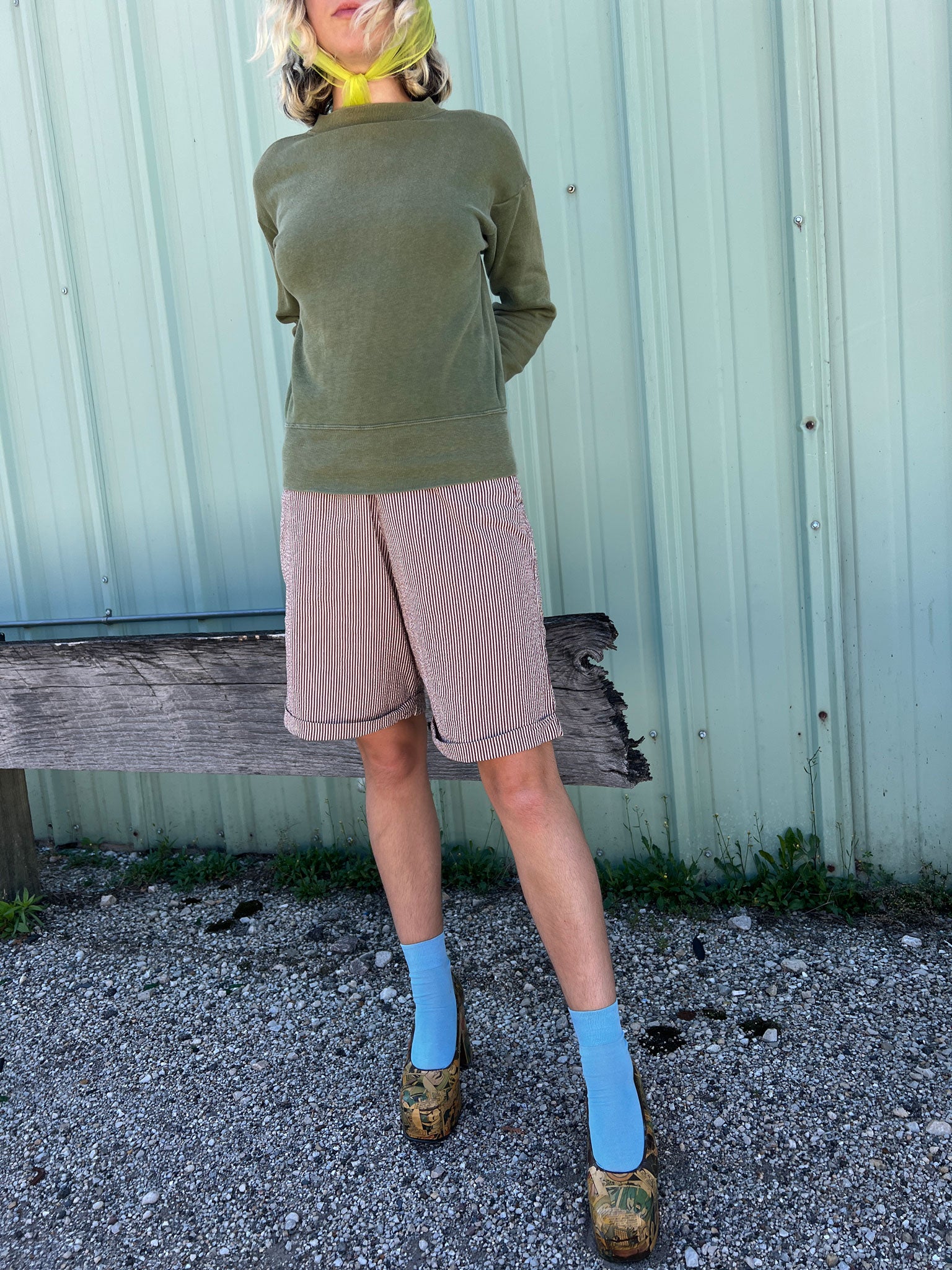 Vintage 1960's Olive Green Cotton Sweatshirt, Sunfaded