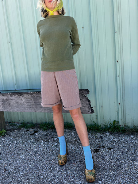 Vintage 1960's Olive Green Cotton Sweatshirt, Sunfaded
