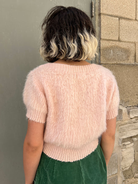 Vintage 1940's Women's Pink Fuzzy Sweater