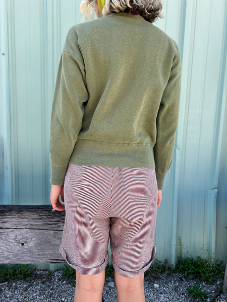 Vintage 1960's Olive Green Cotton Sweatshirt, Sunfaded