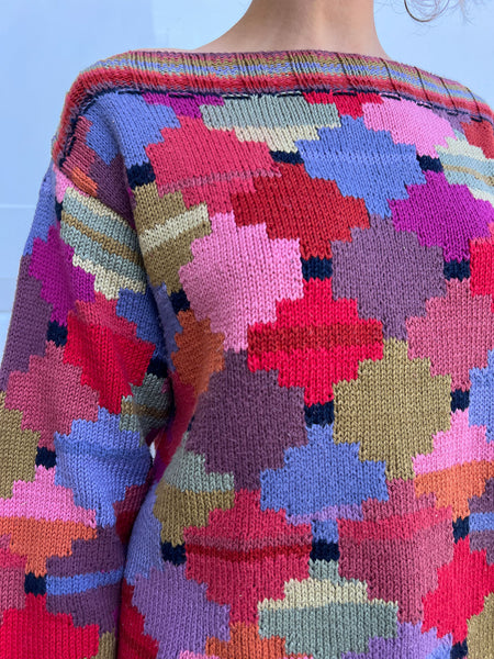 Vintage Hand Knit Kaffee Fassett Boat Neck Sweater