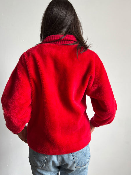 Vintage 1940's 1950's Bright Cherry Red Fuzzy Teddy Sweater