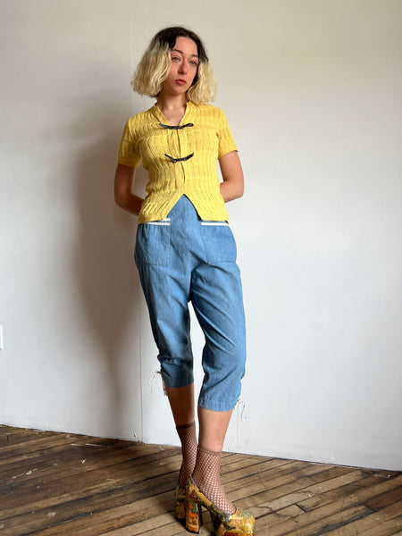 Vintage 1930's -1940's Yellow Cotton Knit with Leather Straps