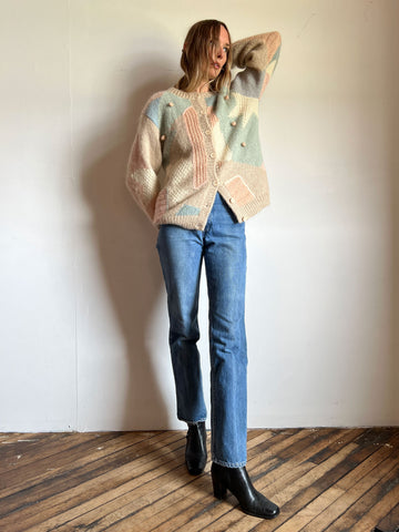 Vintage Lined Wool Knit Sweater Jacket Pastel