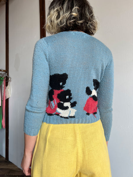 Vintage 1950's Three Little Bears Hand-Knit Zip Up Sweater