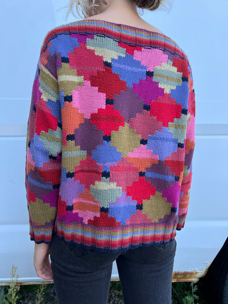 Vintage Hand Knit Kaffee Fassett Boat Neck Sweater