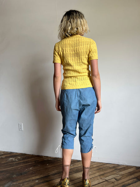 Vintage 1930's -1940's Yellow Cotton Knit with Leather Straps
