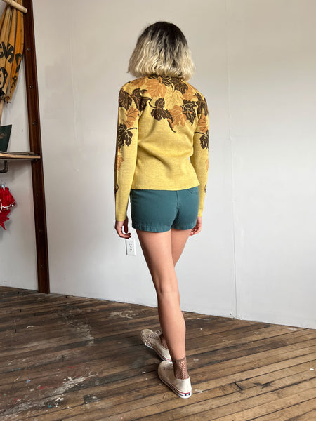 Vintage 1940's Catalina Sweater, Falling Leaves, 40's Sportswear