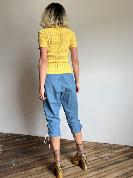Vintage 1930's -1940's Yellow Cotton Knit with Leather Straps