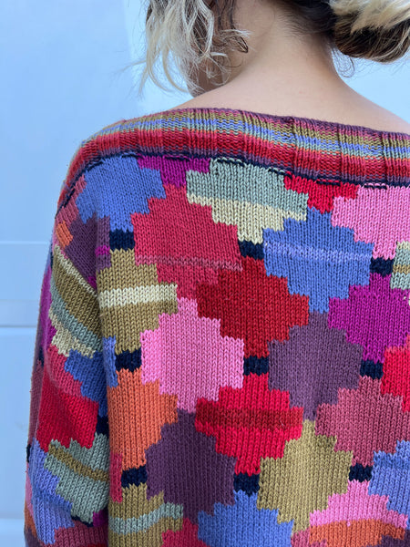 Vintage Hand Knit Kaffee Fassett Boat Neck Sweater