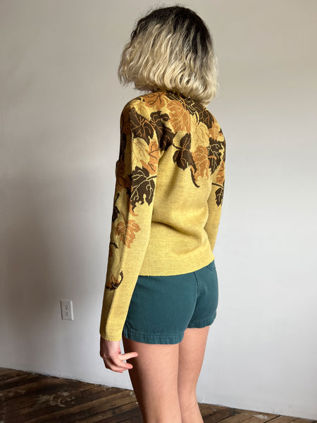 Vintage 1940's Catalina Sweater, Falling Leaves, 40's Sportswear