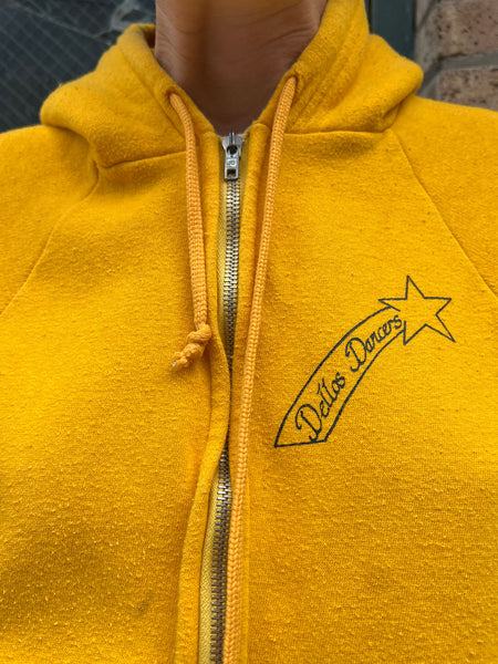Vintage 1970's Dello's Dancers Yellow Cotton Hooded Sweatshirt