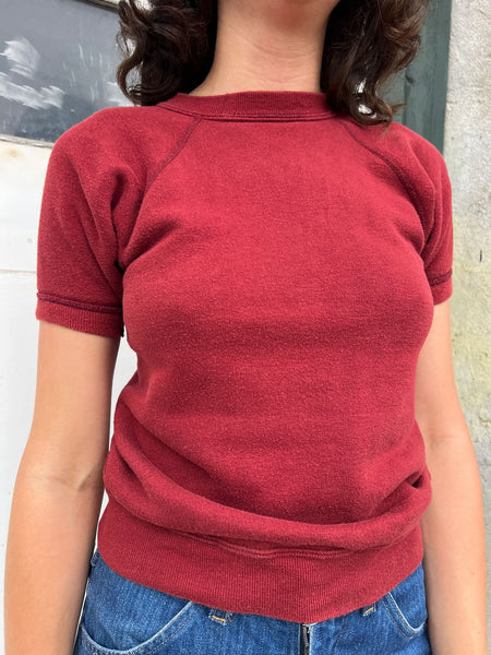 Vintage 1960's Red Short Sleeve Cotton Sweatshirt