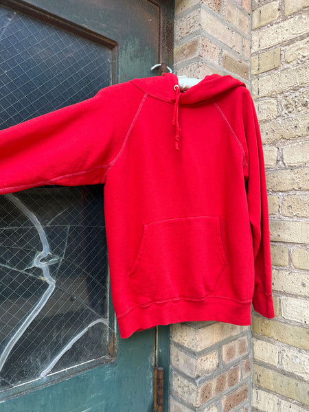 Vintage 1970's Red Cotton Hooded Sweatshirt