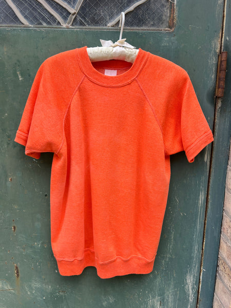 Vintage 1970's Orange Cotton Short Sleeve Sweatshirt