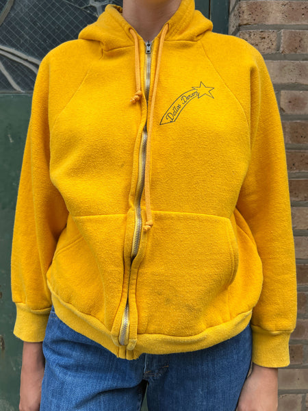 Vintage 1970's Dello's Dancers Yellow Cotton Hooded Sweatshirt