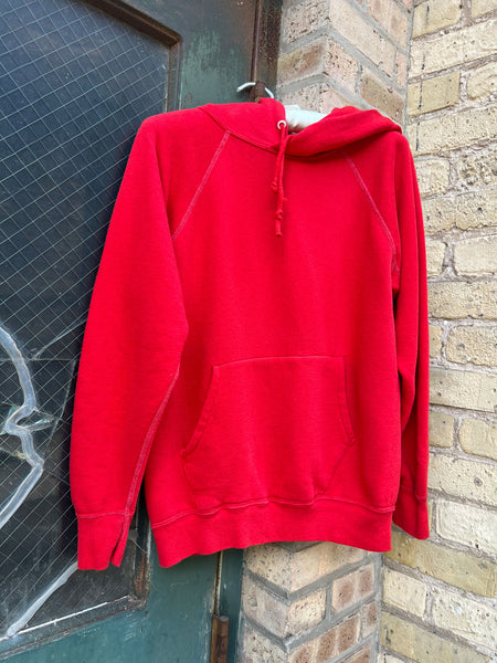 Vintage 1970's Red Cotton Hooded Sweatshirt