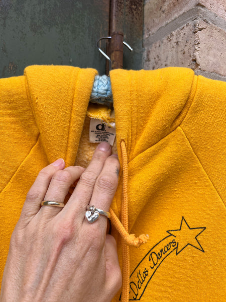 Vintage 1970's Dello's Dancers Yellow Cotton Hooded Sweatshirt