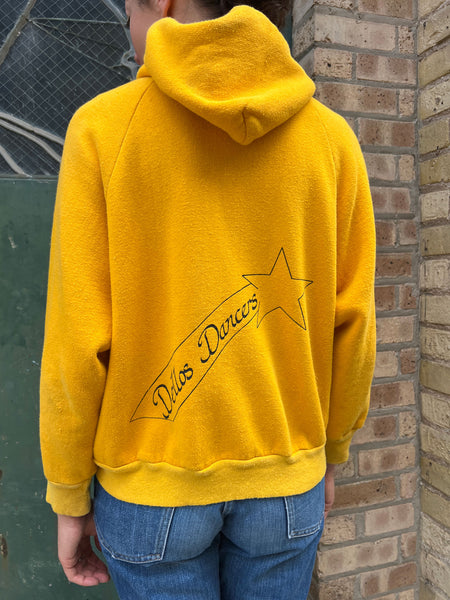 Vintage 1970's Dello's Dancers Yellow Cotton Hooded Sweatshirt